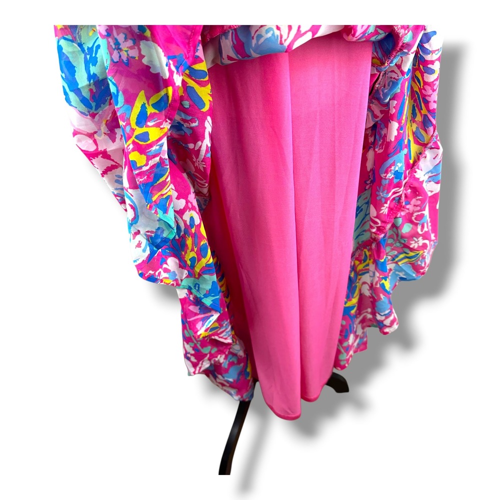 Mud Pie Womens Pink Floral Tiered Maxi Dress Sleeveless Ruffle Neck Large‎ L - Picture 8 of 14